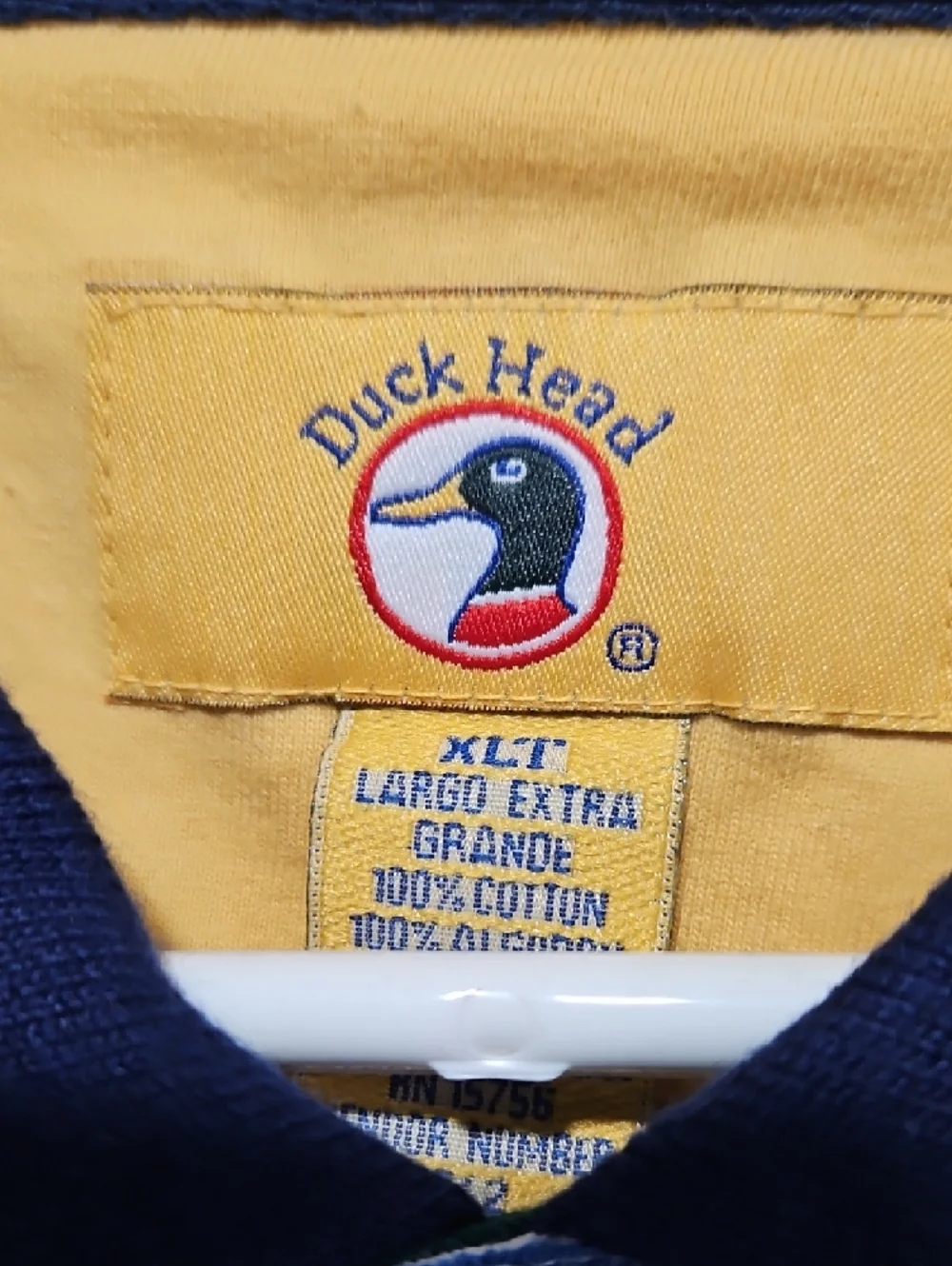 Duck Head White Polo with Navy Collar and Yellow Neck Detail - Picture 2 of 5